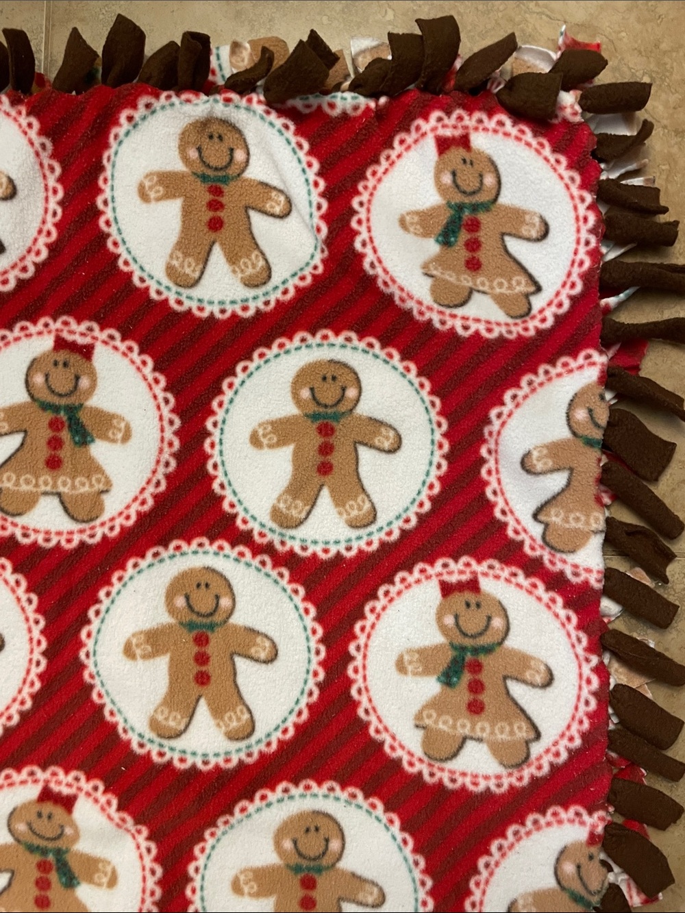 Cozy Hand Made Throw Blanket Christmas Gingerbread Soft Plush 57" x 54” Cottage